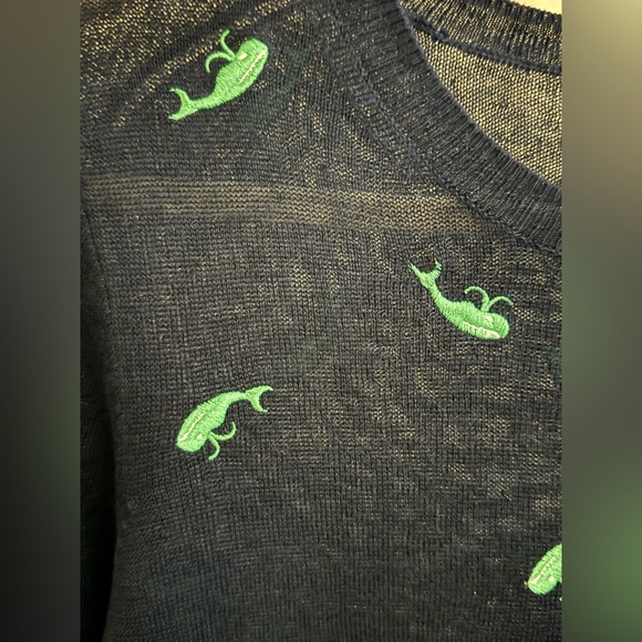 J. Crew Sweaters - J. Crew 100% Linen Whale Motif Sweater / Navy with Green Whales / Size Medium